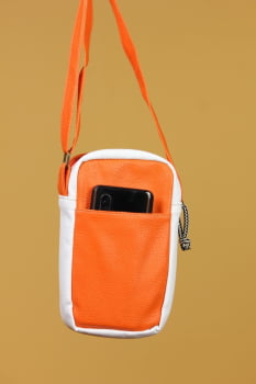 BOLSA VEGANA - SABIÁ - BRANCA  C/ LARANJA NEON