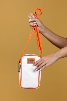 BOLSA VEGANA - SABIÁ - BRANCA  C/ LARANJA NEON