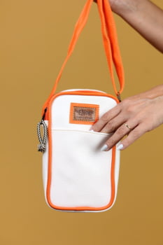 BOLSA VEGANA - SABIÁ - BRANCA  C/ LARANJA NEON