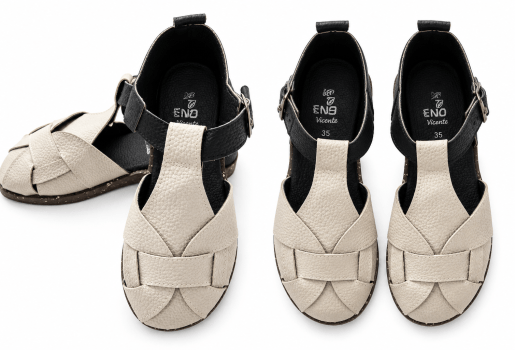 SANDALIA VEGANA - OLIVIA - OFF WHITE C/PRETO