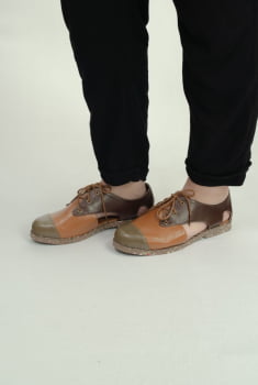 SAPATO VEGANO - OXFORD BRIDA - LINHO MARFIM - CEVADA