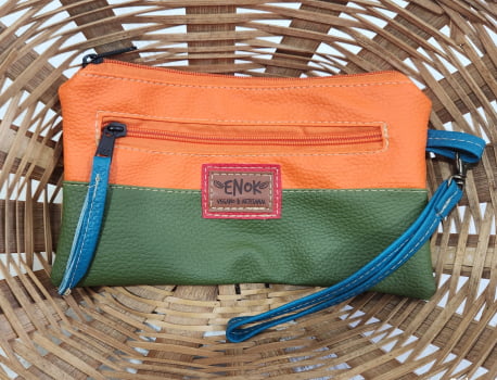 NECESSAIRE VEGANA IPÊ - LARANJA NEON /ESMERALDA