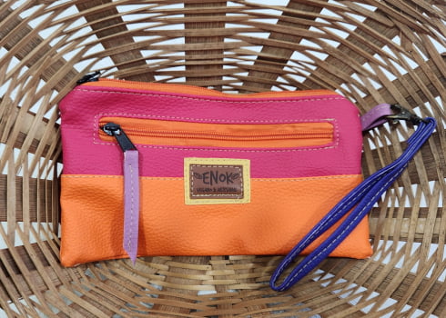 NECESSAIRE VEGANA IPÊ - PINK C/LARANJA NEON